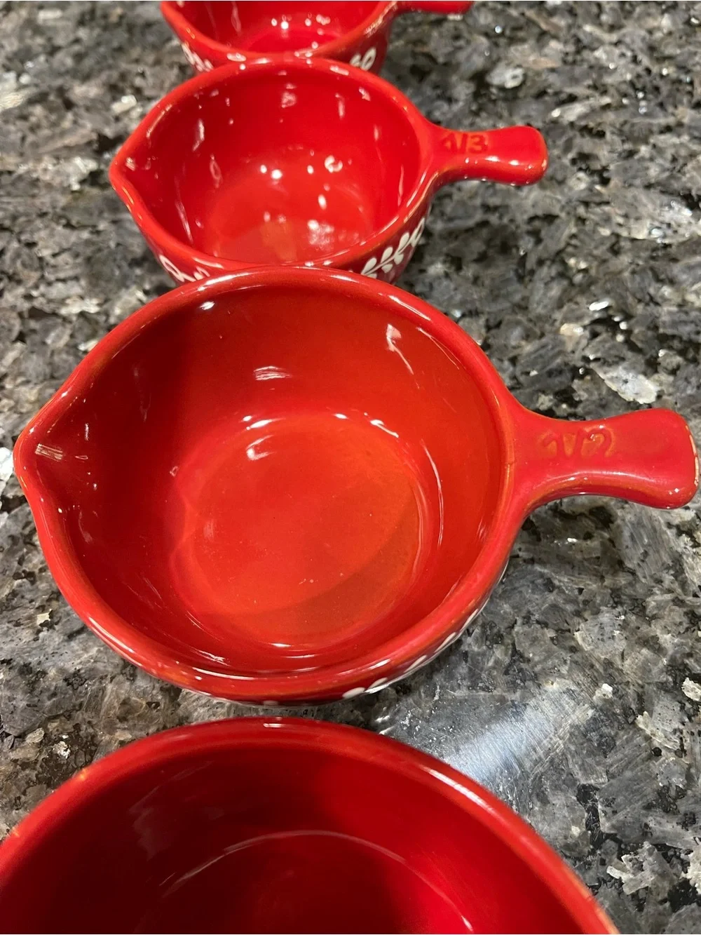 Crate&Barrel Red and White Terracotta Nesting Measuring Cups Portugal Set of 4
